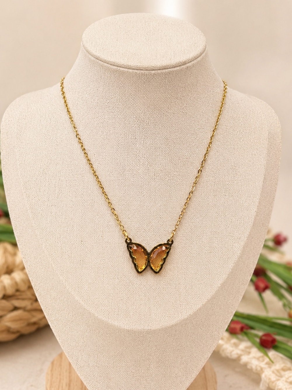 Steel 18K Gold Butterfly Pendant Necklace steel 316L